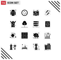 Pictogram Set of 16 Simple Solid Glyphs of leech entomology copy fire work rocket Editable Vector Design Elements