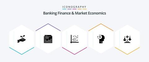 Banking Finance And Market Economics 25 Glyph icon pack including analytics. analysis. business. graph. paper vector