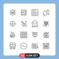 Group of 16 Outlines Signs and Symbols for management business calculator omega healthy fat Editable Vector Design Elements