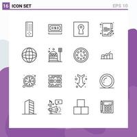 Set of 16 Commercial Outlines pack for worldwide globe key money document Editable Vector Design Elements