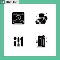 Universal Icon Symbols Group of 4 Modern Solid Glyphs of call cutlery contact summer service Editable Vector Design Elements