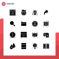 Set of 16 Modern UI Icons Symbols Signs for search look badge glass up Editable Vector Design Elements