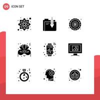 9 Thematic Vector Solid Glyphs and Editable Symbols of smart party file night token Editable Vector Design Elements