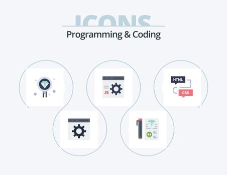 Programming And Coding Flat Icon Pack 5 Icon Design. develop. browser. planning. search. development vector