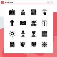 16 User Interface Solid Glyph Pack of modern Signs and Symbols of christian tab controller hand double Editable Vector Design Elements