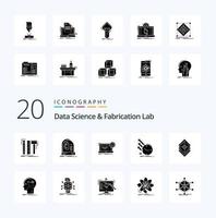 20 Data Science And Fabrication Lab Solid Glyph icon Pack like of detection intelligence hardware electronics vector