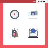 Group of 4 Modern Flat Icons Set for alarm tag time chating easter Editable Vector Design Elements