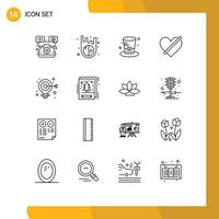 User Interface Pack of 16 Basic Outlines of target like hat love access Editable Vector Design Elements