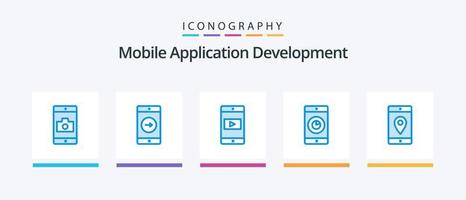 Mobile Application Development Blue 5 Icon Pack Including mobile. time. application. mobile application. application. Creative Icons Design vector