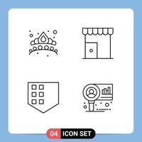 4 Creative Icons Modern Signs and Symbols of crown protect jewel marketplace shield Editable Vector Design Elements