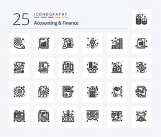 Accounting And Finance 25 Line icon pack including profit. finance. chart. calculator. accounting vector