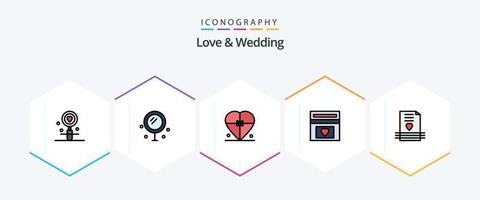 amor y Boda 25 línea de relleno icono paquete incluso dinero caja. fondo. boda. boda. corazón vector