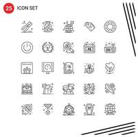 25 User Interface Line Pack of modern Signs and Symbols of bakery discount world valentine tag Editable Vector Design Elements