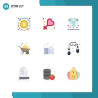 Pictogram Set of 9 Simple Flat Colors of tissue paper cleaning paper gift spring construction Editable Vector Design Elements