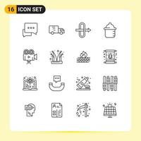 Modern Set of 16 Outlines and symbols such as buffoon projector gateway film camera infant Editable Vector Design Elements