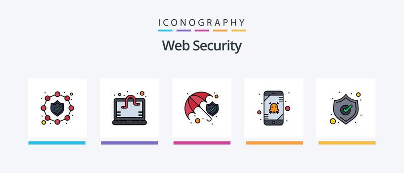 Web Security Line Filled 5 Icon Pack Including data. secure. views. safety. global. Creative Icons Design vector