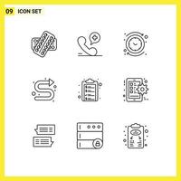 Group of 9 Outlines Signs and Symbols for left directional hospital arrows reverse Editable Vector Design Elements