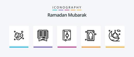 Ramadan Line 5 Icon Pack Including lamp. lantern. moon. namaz. rug. Creative Icons Design vector