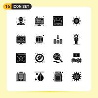Group of 16 Solid Glyphs Signs and Symbols for online experiment success celebration achieve target Editable Vector Design Elements