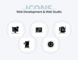 Web Development And Web Studio Glyph Icon Pack 5 Icon Design. design. static. lifebuoy. site. layout vector