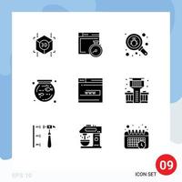 Pack of 9 creative Solid Glyphs of website form find web fish Editable Vector Design Elements