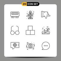 User Interface Pack of 9 Basic Outlines of toy bricks dislike blocks read Editable Vector Design Elements