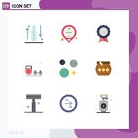 Pack of 9 Modern Flat Colors Signs and Symbols for Web Print Media such as gym hobby map hobbies guarantee Editable Vector Design Elements