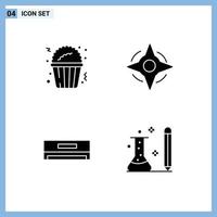 Pictogram Set of 4 Simple Solid Glyphs of popcorn technology compass air conditioner information Editable Vector Design Elements