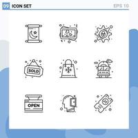 Set of 9 Vector Outlines on Grid for seasons sale security bag property Editable Vector Design Elements