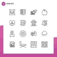 Group of 16 Modern Outlines Set for heart school sync education arrows Editable Vector Design Elements