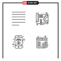 Line Pack of 4 Universal Symbols of align pay money blue print gear browser Editable Vector Design Elements