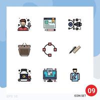 Pictogram Set of 9 Simple Filledline Flat Colors of open shopping file retail editable Editable Vector Design Elements