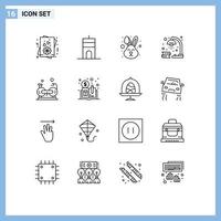 Universal Icon Symbols Group of 16 Modern Outlines of exercise study easter revision lamp Editable Vector Design Elements