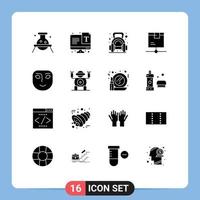 Pack of 16 creative Solid Glyphs of product logistic font delivery dumbbell Editable Vector Design Elements