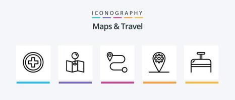 Maps and Travel Line 5 Icon Pack Including . pin. global. location. sign. Creative Icons Design vector