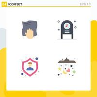 Pack of 4 Modern Flat Icons Signs and Symbols for Web Print Media such as cleaning insurance rub clock shield Editable Vector Design Elements