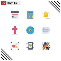 User Interface Pack of 9 Basic Flat Colors of dollar globe notify world cross Editable Vector Design Elements