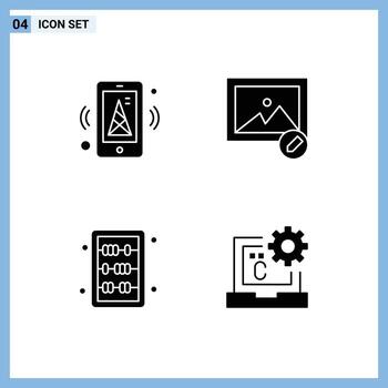 4 Solid Glyph concept for Websites Mobile and Apps internet knowledge mobile photo c Editable Vector Design Elements