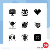 9 User Interface Solid Glyph Pack of modern Signs and Symbols of sweet halloween sponsor investment confect favorite Editable Vector Design Elements