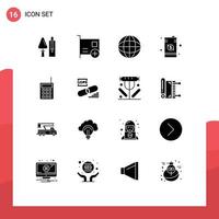 16 Universal Solid Glyphs Set for Web and Mobile Applications money dollar devices data globe Editable Vector Design Elements