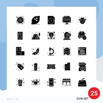 Editable Vector Line Pack of 25 Simple Solid Glyphs of frankenstein angry alert pointer ip Editable Vector Design Elements