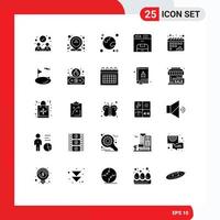 Pack of 25 creative Solid Glyphs of dots calendar global printer device Editable Vector Design Elements