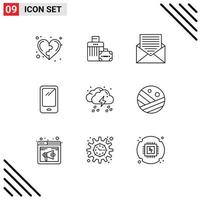 Set of 9 Vector Outlines on Grid for android smart phone hotel phone envelope Editable Vector Design Elements