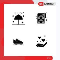 Mobile Interface Solid Glyph Set of 4 Pictograms of autumn boot umbrella strategy skate Editable Vector Design Elements