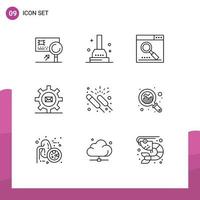 Pictogram Set of 9 Simple Outlines of message email engine gear search Editable Vector Design Elements