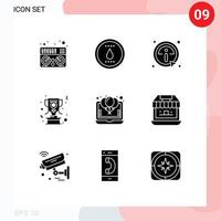 Pictogram Set of 9 Simple Solid Glyphs of offer balloon details women sign award Editable Vector Design Elements