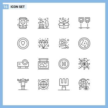 16 User Interface Outline Pack of modern Signs and Symbols of heart pc delivery net connection Editable Vector Design Elements