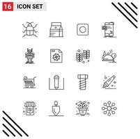 Universal Icon Symbols Group of 16 Modern Outlines of robot mail milk instant bulk Editable Vector Design Elements