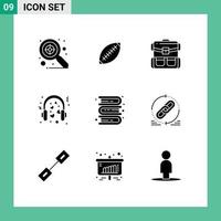 Universal Icon Symbols Group of 9 Modern Solid Glyphs of loving hearts sport hiking bag Editable Vector Design Elements