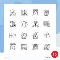 Mobile Interface Outline Set of 16 Pictograms of finance business condensed fire plumbing Editable Vector Design Elements